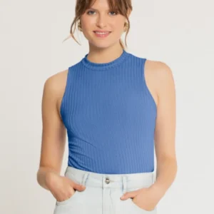 Blusa Cavada Básica Canelada Gola Alta