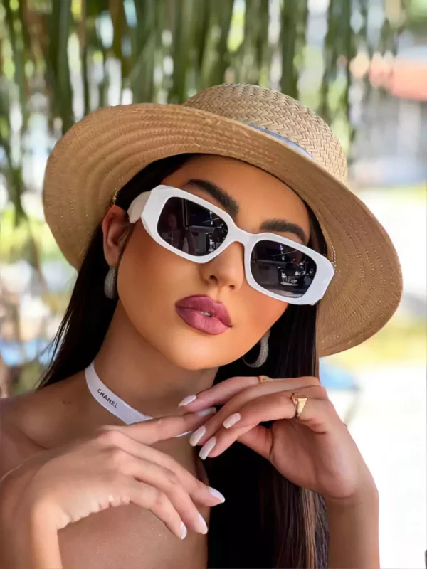 Óculos de Sol Retangular Blogueira Diamond - Branco